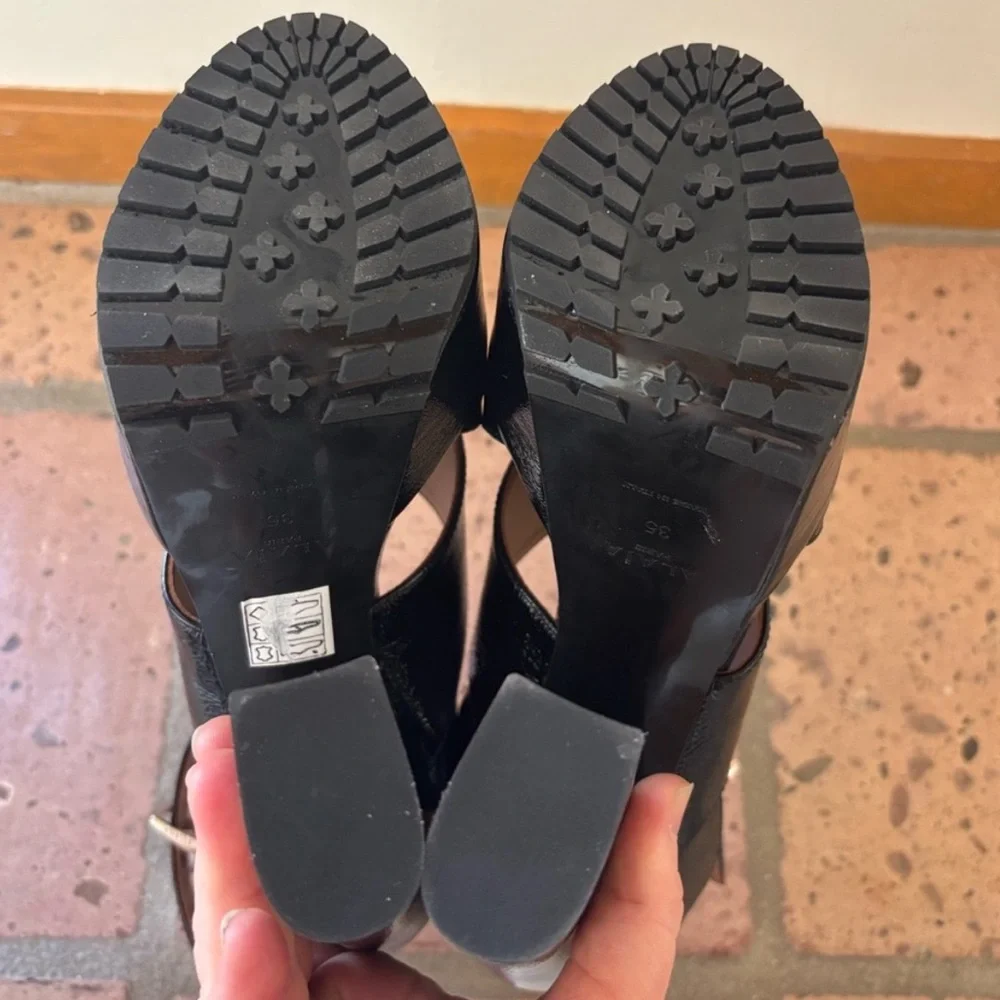 Alaia Paris Black Leather Platform Sandals